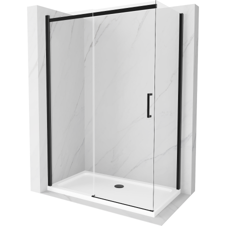 Mexen Omega душ кабина с плъзгащи се врати 140 x 80 см, прозрачна, черна + подложка Flat, бяла - 825-140-080-70-00-4010B