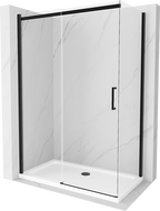 Mexen Omega душ кабина с плъзгащи се врати 140 x 80 см, прозрачна, черна + подложка Flat, бяла - 825-140-080-70-00-4010B
