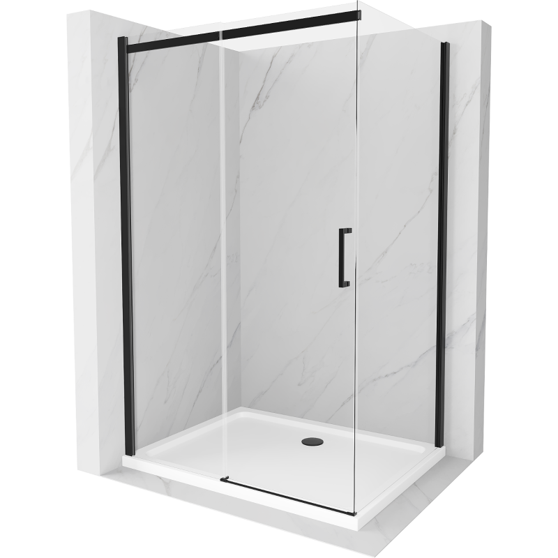 Mexen Omega кабина за душ с плъзгащи врати 140 x 100 см, прозрачна, черна + корито Flat, бяло - 825-140-100-70-00-4010B