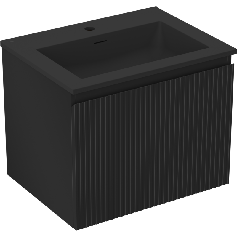 Mexen Rivel шкафче за баня 60 см с мивка Otis, 1 чекмедже, рифеловано, черен мат - 91A20-06047-1-BF71-W18M71