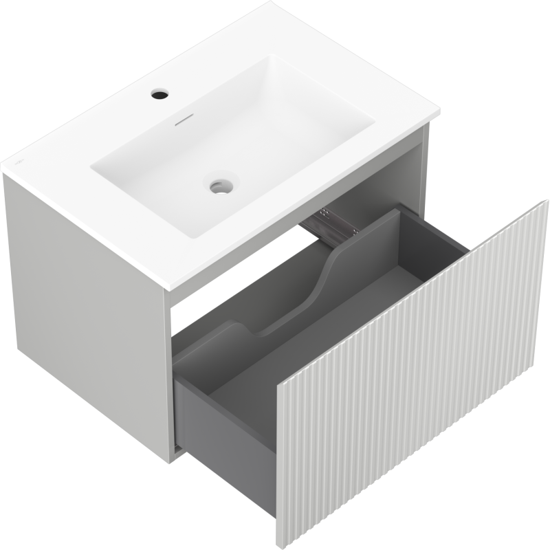 Mexen Rivel баня шкаф 70 см с мивка Otis, 1 чекмедже, гофриран, сив мат/бял мат - 91A20-07047-1-BF62-W18M01