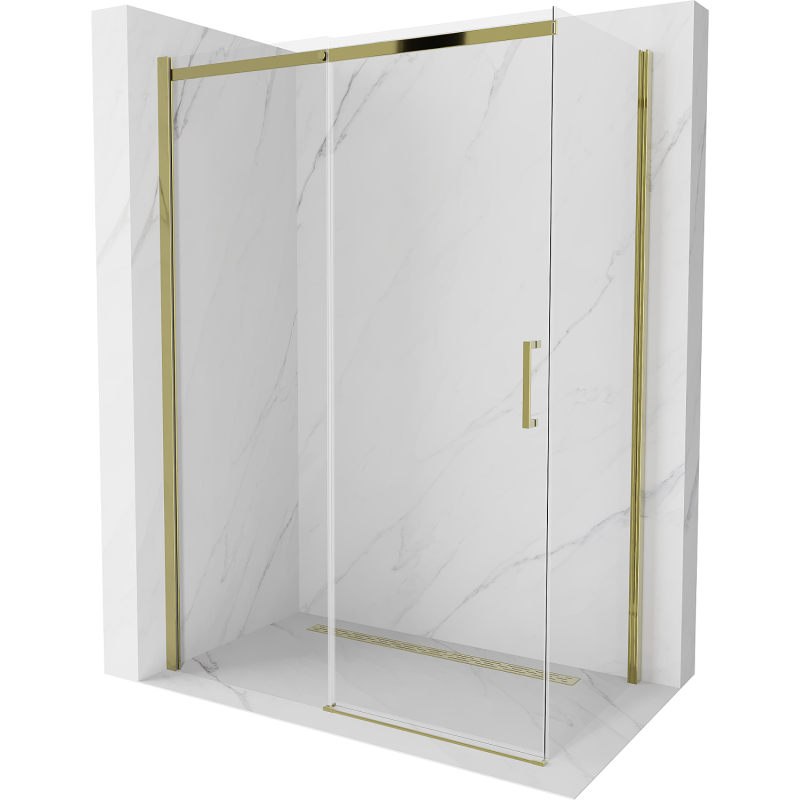 Mexen Omega плъзгаща се душ кабина 140 x 80 см, прозрачна, златна - 825-140-080-50-00