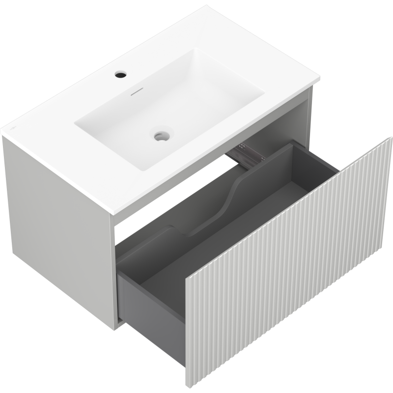 Mexen Rivel шкаф за баня 80 см с мивка Otis, 1 чекмедже, с гравирани ламели , сив мат/бял мат - 91A20-08047-1-BF62-W18M01