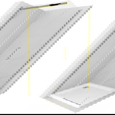 Mexen Omega душ кабина с плъзгаща врата 100 x 100 см, прозрачна, златна + подова основа Flat - 825-100-100-50-00-4010