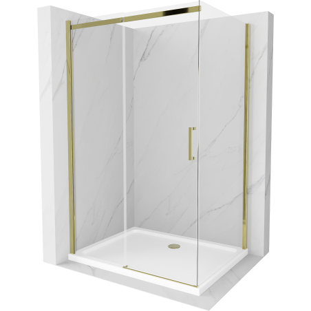 Mexen Omega плъзгаща се душ кабина 110 x 90 см, прозрачна, златна + корито Flat