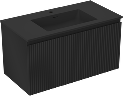 Mexen Rivel шкаф за баня 90 см с мивка Otis, 1 чекмедже, с оребрена структура, матово черно - 91A20-09047-1-BF71-W18M71