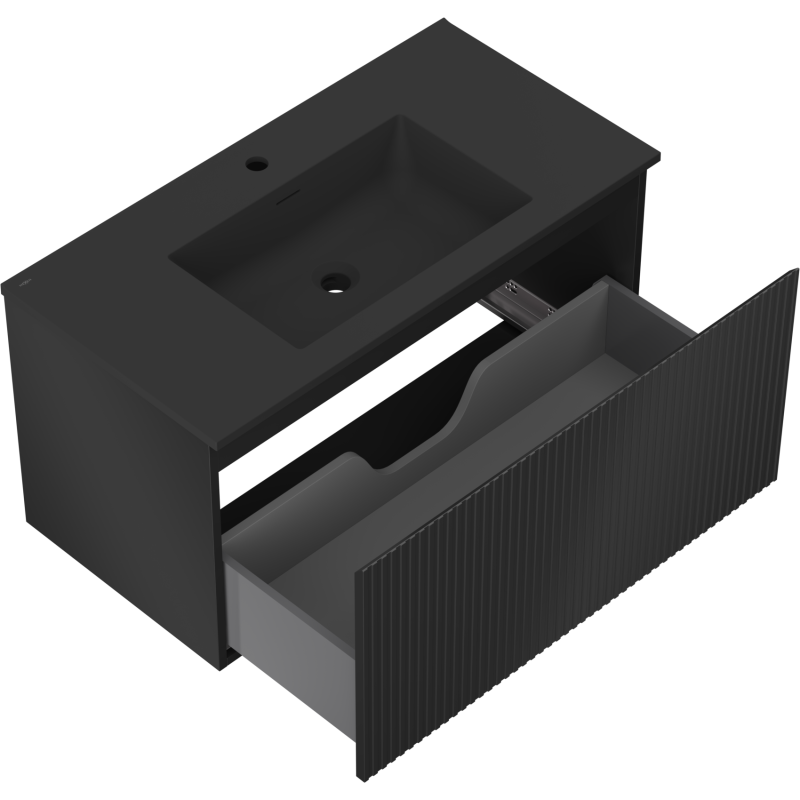 Mexen Rivel шкаф за баня 90 см с мивка Otis, 1 чекмедже, с оребрена структура, матово черно - 91A20-09047-1-BF71-W18M71