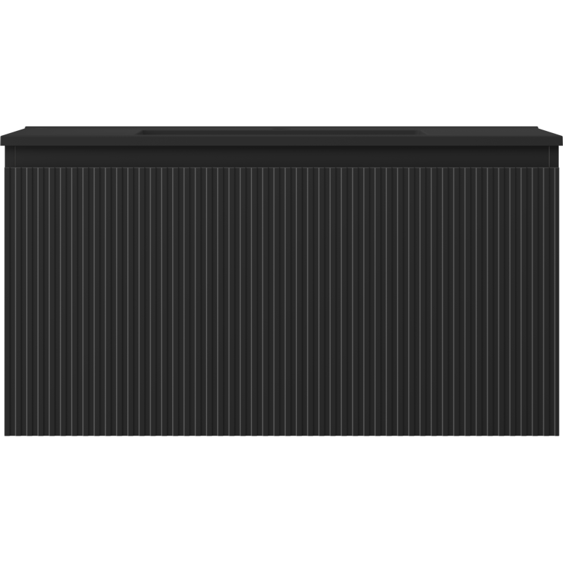 Mexen Rivel шкаф за баня 90 см с мивка Otis, 1 чекмедже, с оребрена структура, матово черно - 91A20-09047-1-BF71-W18M71