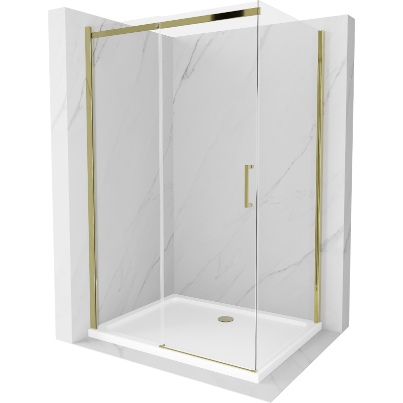 Mexen Omega разтегателна душ кабина 120 x 80 см, прозрачна, златна + корито Flat