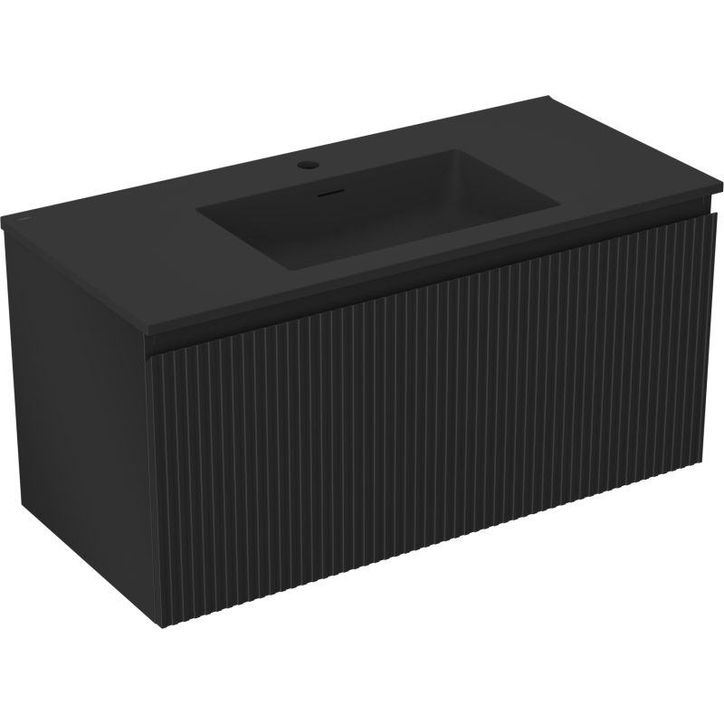 Mexen Rivel баня шкаф 100 см с мивка Otis, 1 чекмедже, надиплено, черен мат - 91A20-10047-1-BF71-W18M71