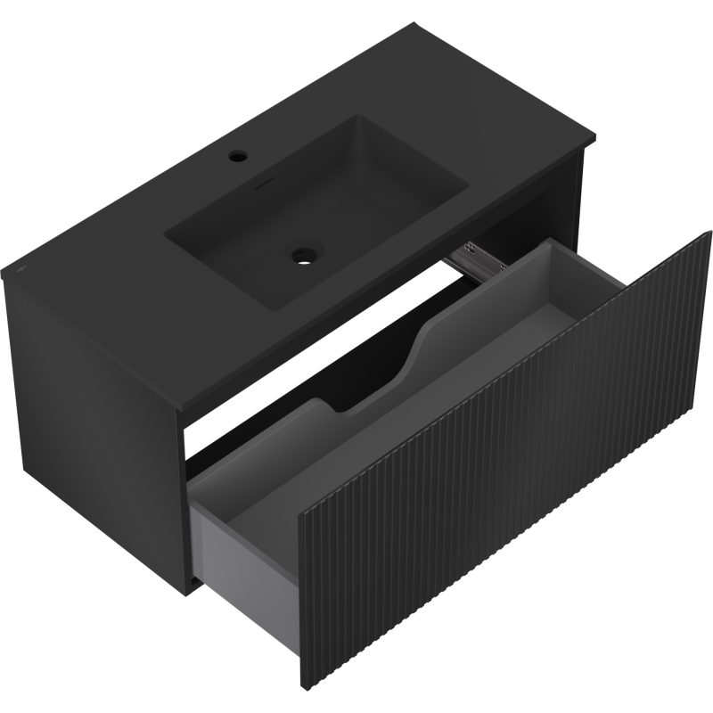 Mexen Rivel баня шкаф 100 см с мивка Otis, 1 чекмедже, надиплено, черен мат - 91A20-10047-1-BF71-W18M71