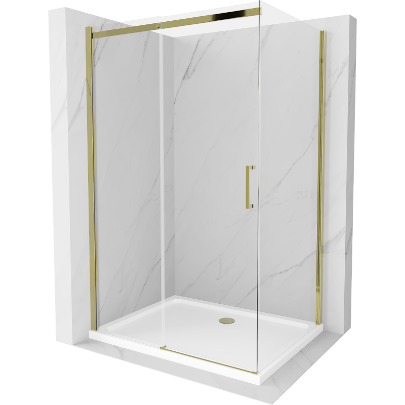 Mexen Omega душ кабина плъзгаща се 130 x 100 см, прозрачна, златна + поддон Flat - 825-130-100-50-00-4010