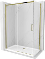 Mexen Omega плъзгаща се душ кабина 140 x 70 см, прозрачна, златна + плитка душ