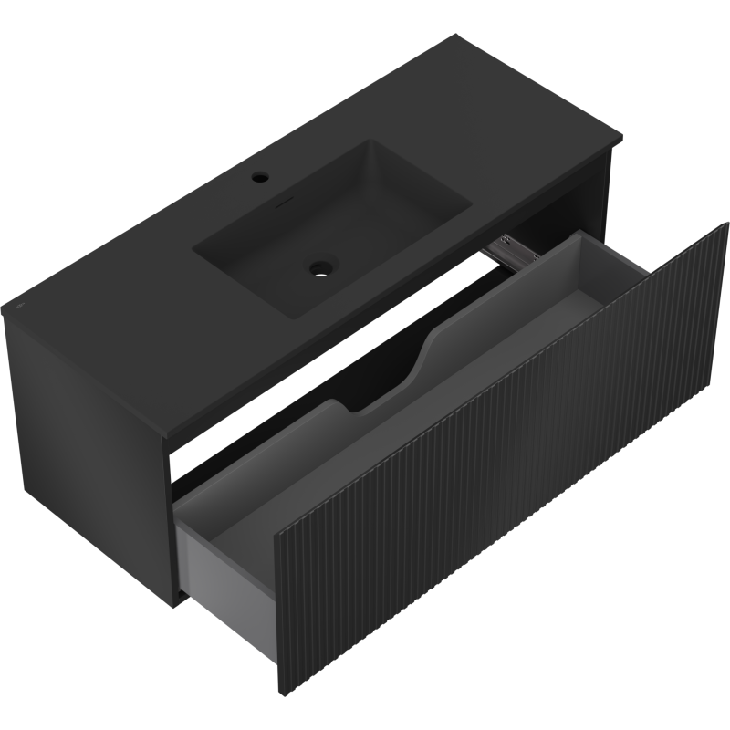 Mexen Rivel шкаф за баня 120 см с мивка Otis, 1 чекмедже, оребрен , черен мат - 91A20-12047-1-BF71-W18M71