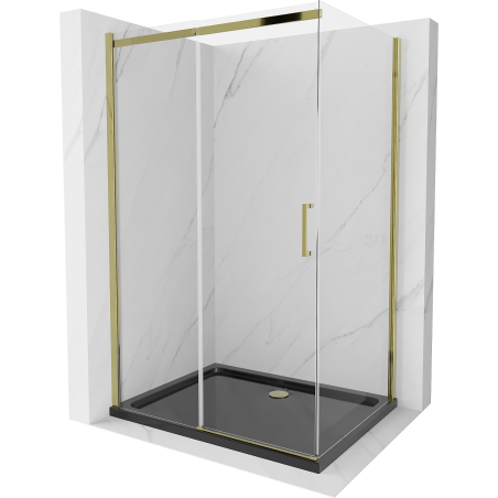 Mexen Omega плъзгаща се душ кабина 100 х 90 см, прозрачна, златна + корито Flat,