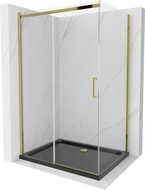 Mexen Omega плъзгаща се душ кабина 120 x 90 см, прозрачна, златна + корито Flat,