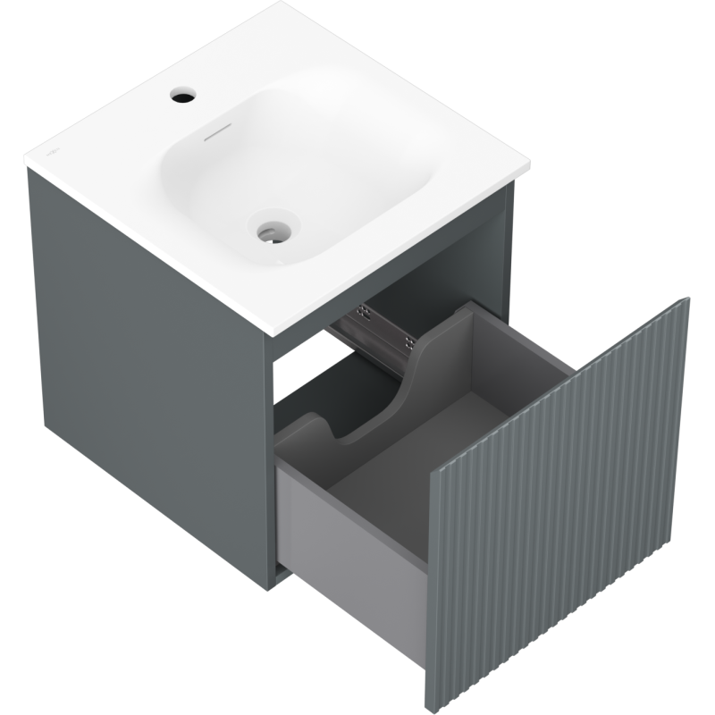 Mexen Rivel шкаф за баня 45 см с мивка Vela, 1 чекмедже, оребрен, графит мат/бял