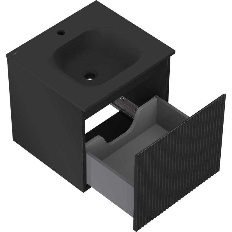 Mexen Rivel шкаф за баня 50 см с мивка Vela, 1 чекмедже, гофриран, черен мат - 91A20-05047-1-BF71-W23M71