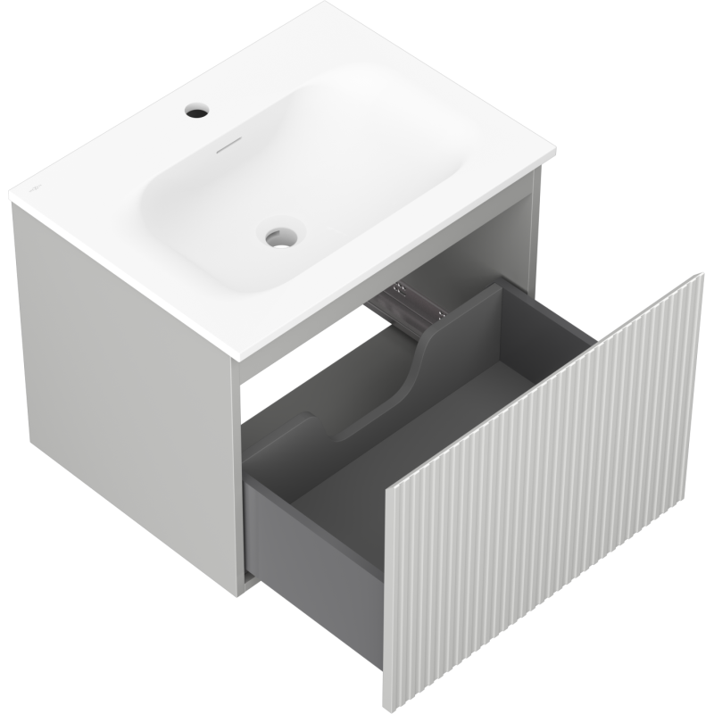 Mexen Rivel шкаф за баня 60 см с мивка Vela, 1 чекмедже, оребрен, сив мат/бял мат