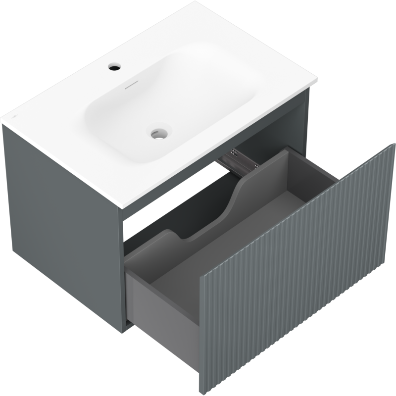 Mexen Rivel шкаф за баня 70 см с мивка Vela, 1 чекмедже, набраздена, графит мат/бял мат - 91A20-07047-1-BF66-W23M01