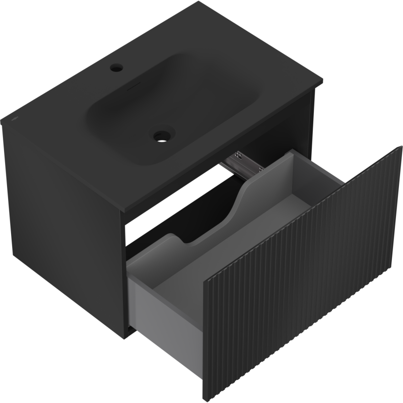 Mexen Rivel шкаф за баня 70 см с мивка Vela, 1 чекмедже, оребрен , черен мат - 91A20-07047-1-BF71-W23M71