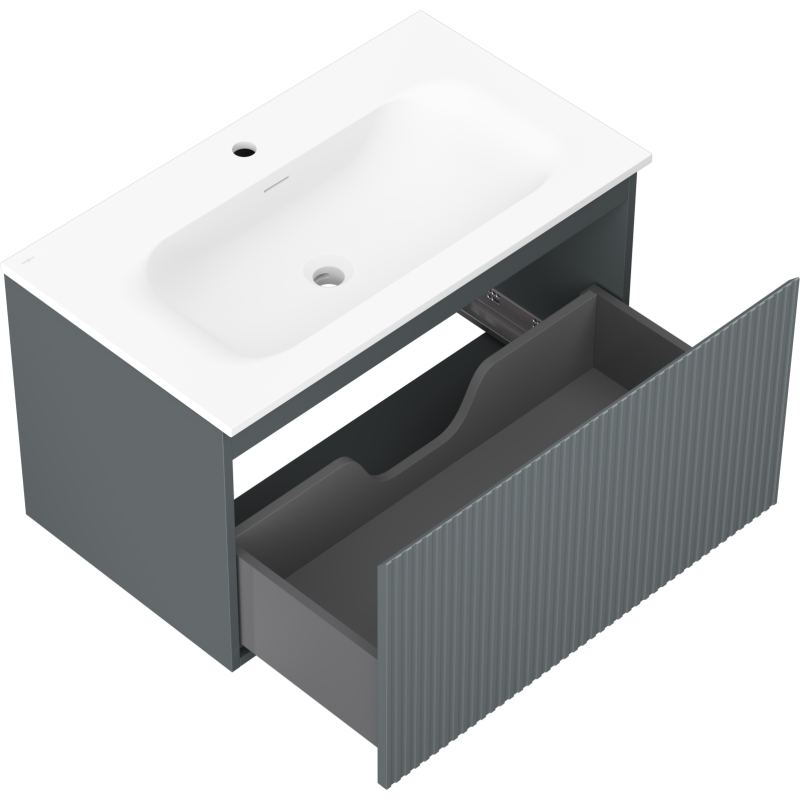 Mexen Rivel шкаф за баня 80 см с мивка Vela, 1 чекмедже, релефен, графит мат/бял мат - 91A20-08047-1-BF66-W23M01