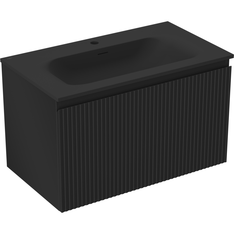 Mexen Rivel шкафче за баня 80 см с мивка Vela, 1 чекмедже, гофрирано, черен мат