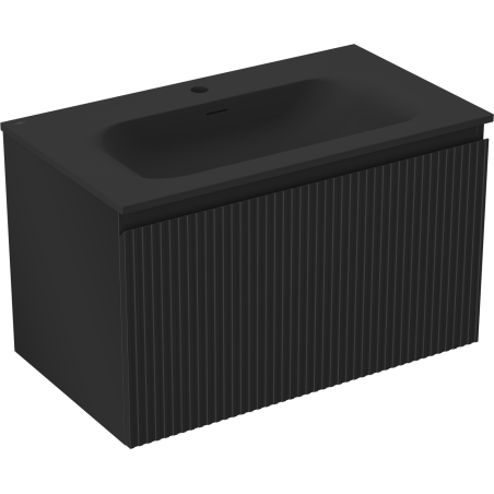 Mexen Rivel шкафче за баня 80 см с мивка Vela, 1 чекмедже, гофрирано, черен мат