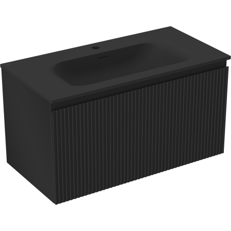 Mexen Rivel шкафче за баня 90 см с мивка Vela, 1 чекмедже, рифлено, черно мат - 91A20-09047-1-BF71-W23M71