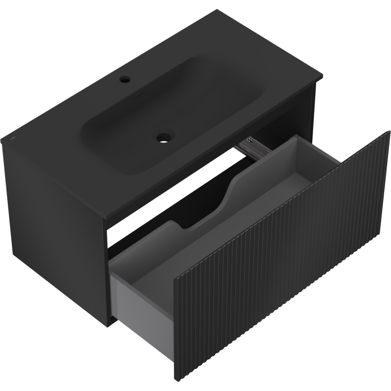Mexen Rivel шкафче за баня 90 см с мивка Vela, 1 чекмедже, рифлено, черно мат - 91A20-09047-1-BF71-W23M71