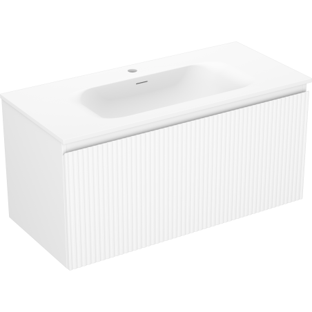 Mexen Rivel шкаф за баня 100 см с умивалник Vela, 1 чекмедже, рифелован, бял мат
