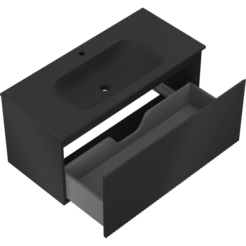 Mexen Rivel шкаф за баня 100 см с мивка Vela, 1 чекмедже, рифлана, черен мат - 91A20-10047-1-BF71-W23M71