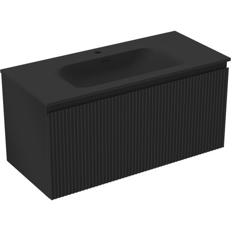 Mexen Rivel шкаф за баня 100 см с мивка Vela, 1 чекмедже, рифлана, черен мат - 91A20-10047-1-BF71-W23M71