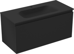 Mexen Rivel шкаф за баня 100 см с мивка Vela, 1 чекмедже, рифлана, черен мат - 91A20-10047-1-BF71-W23M71