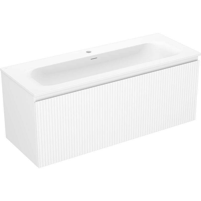 Шкаф за баня Mexen Rivel 120 см с мивка Vela, 1 чекмедже, релефен, бял мат - 91A20-12047-1-BF01-W23M01