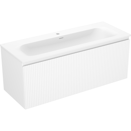 Mexen Rivel шкаф за баня 120 см с мивка Vela, 1 чекмедже, оребрена, бяла мат