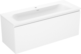 Mexen Rivel шкаф за баня 120 см с мивка Vela, 1 чекмедже, оребрена, бяла мат