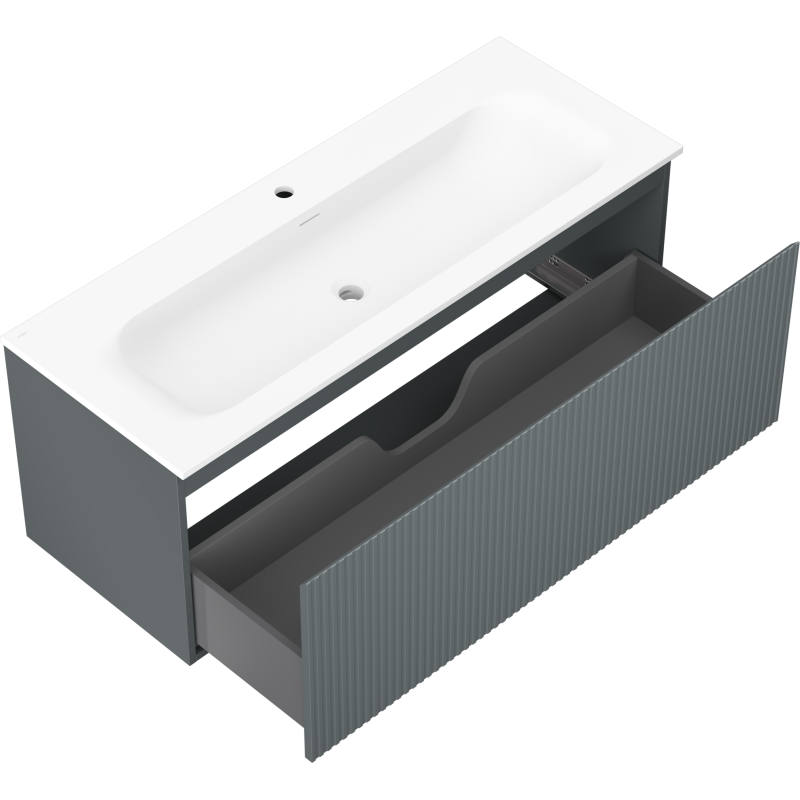 Mexen Rivel шкафче за баня 120 см с мивка Vela, 1 чекмедже, рифеловано, графит