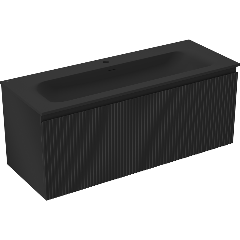 Mexen Rivel шкаф за баня 120 см с умивалник Vela, 1 чекмедже, оребрена, черна мат