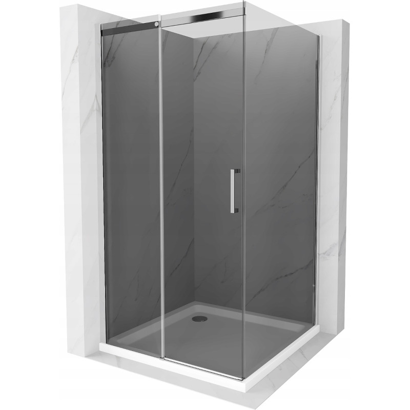 Mexen Omega плъзгаща се душ кабина 100 x 100 см, графит, хром + корито Flat, бял