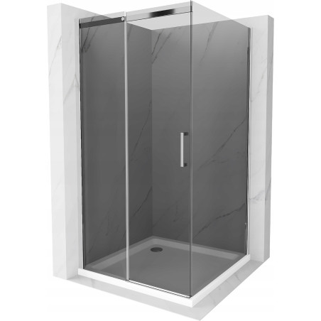 Mexen Omega плъзгаща се душ кабина 100 x 100 см, графит, хром + корито Flat, бял