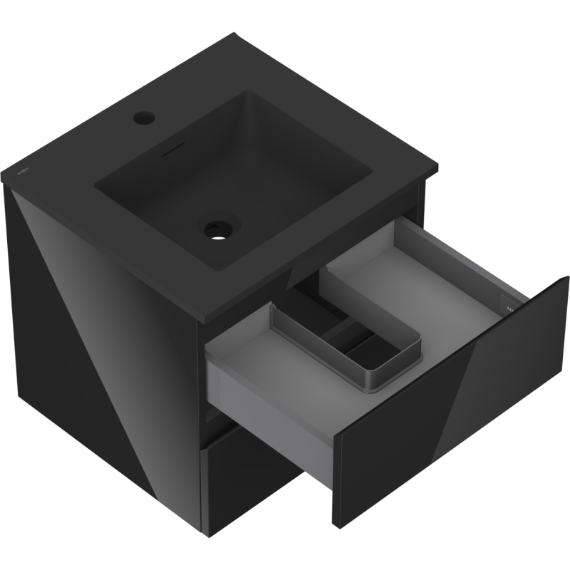 Mexen Orio шкаф за баня 50 см с мивка Otis, 2 чекмеджета, черен гланц/черен мат