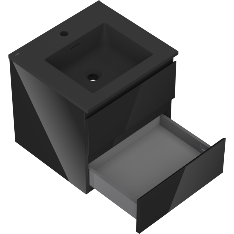 Mexen Orio шкаф за баня 50 см с мивка Otis, 2 чекмеджета, черен гланц/черен мат