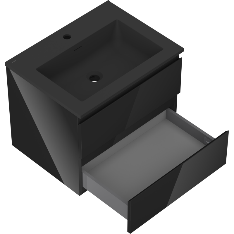 Mexen Orio шкаф за баня 60 см с мивка Otis, 2 чекмеджета, черен гланц/черен мат - 91A10-06047-2-BFF70-W18M71