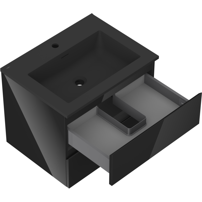 Mexen Orio шкаф за баня 60 см с мивка Otis, 2 чекмеджета, черен гланц/черен мат - 91A10-06047-2-BFF70-W18M71