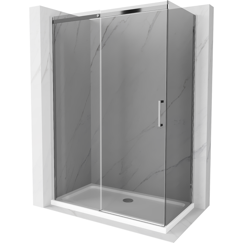 Mexen Omega плъзгаща се душ кабина 130 x 70 cm, графит, хром + бял поддушов плот Flat - 825-130-070-01-40-4010