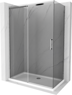 Mexen Omega плъзгаща се душ кабина 130 x 70 см, графит, хром + корито Flat, бяло