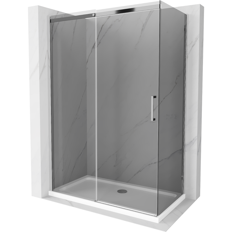Mexen Omega плъзгаща се душ кабина 140 x 80 см, графит, хром + плосък поддушник,