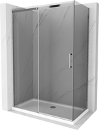 Mexen Omega плъзгаща се душ кабина 140 x 80 см, графит, хром + бял душ поддон Flat - 825-140-080-01-40-4010