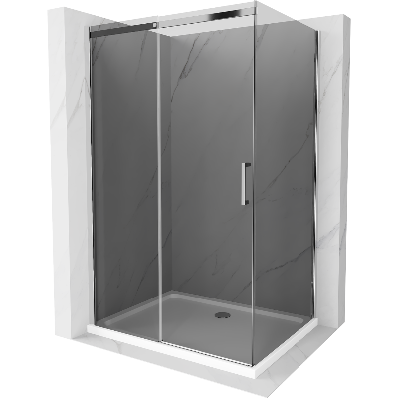 Mexen Omega плъзгаща душ кабина 140 x 100 см, графит, хром + поддушово корито Flat, бял - 825-140-100-01-40-4010